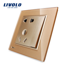 Livolo Buen diseño Golden Color Smart Glass Panel 5 pines Socket e interruptor VL-W2Z1D-13